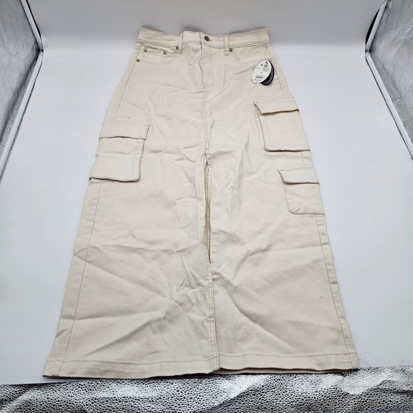 SCOOP Women Cream Cargo Maxi Skirt Size 8 Wide Leg Utility Pockets New With Tags - Picture 1 of 9